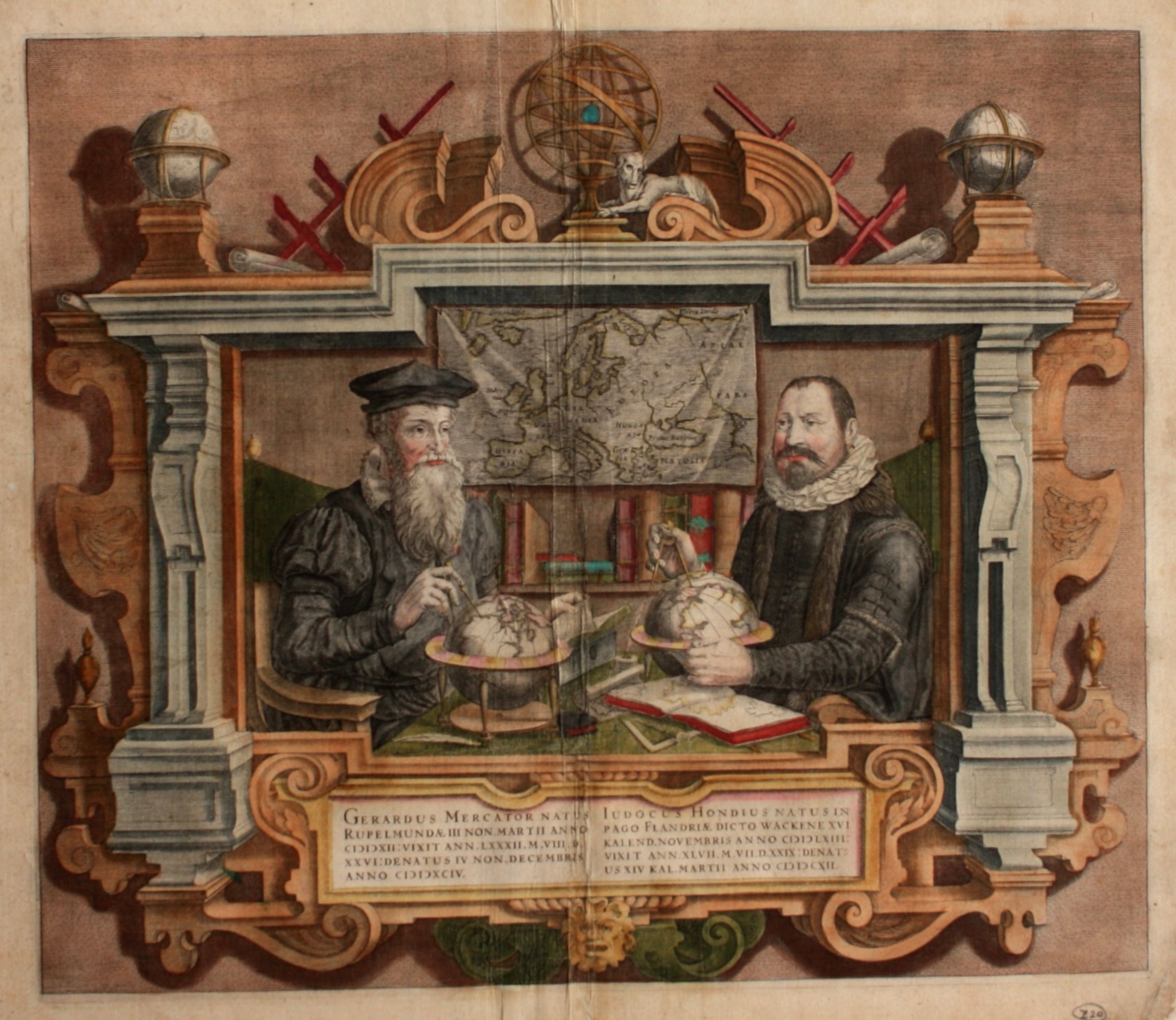 Dubbelportret Gerardus Mercator (1512-1594) Iudocus [Jodocus] Hondius, (1563-1612), 1613 (Stedelijk Museum Zutphen/Collectie de Zeeuw)